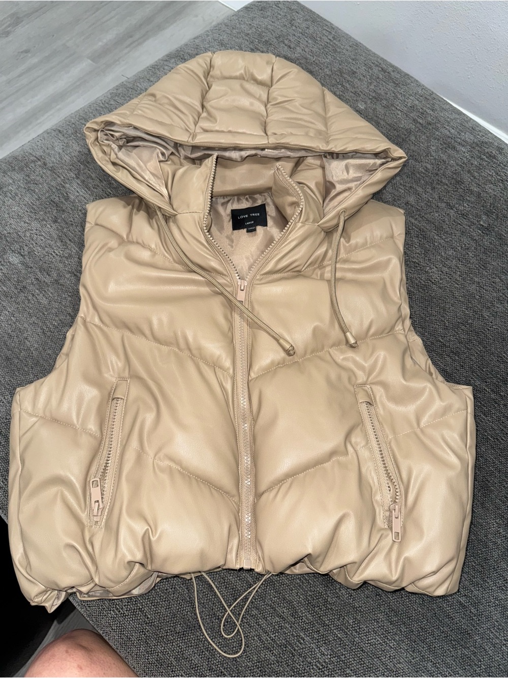 Love Tree Tan Hooded Quilted Puffer Vest